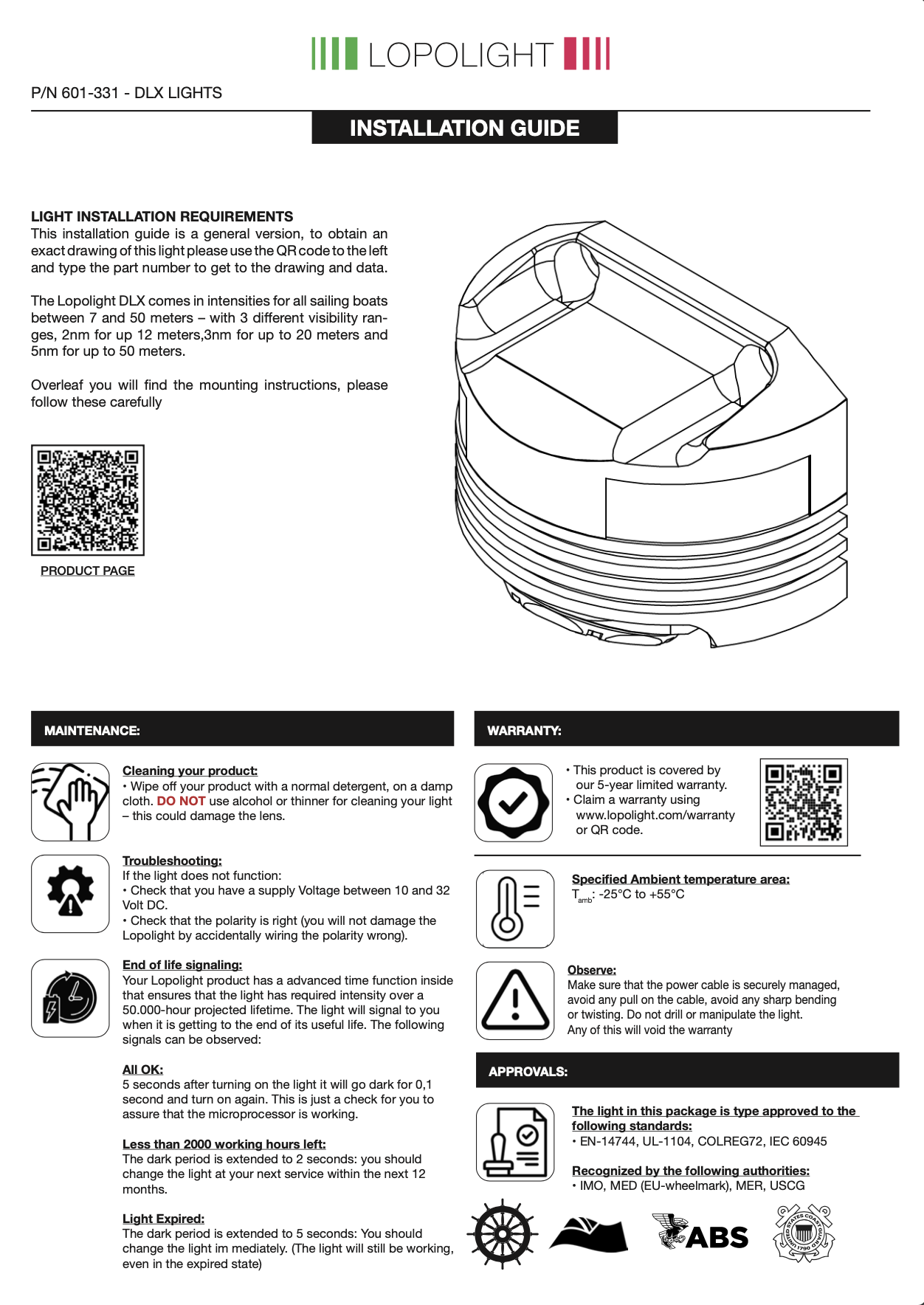 5nm 225° White, masthead+6W decklight, white